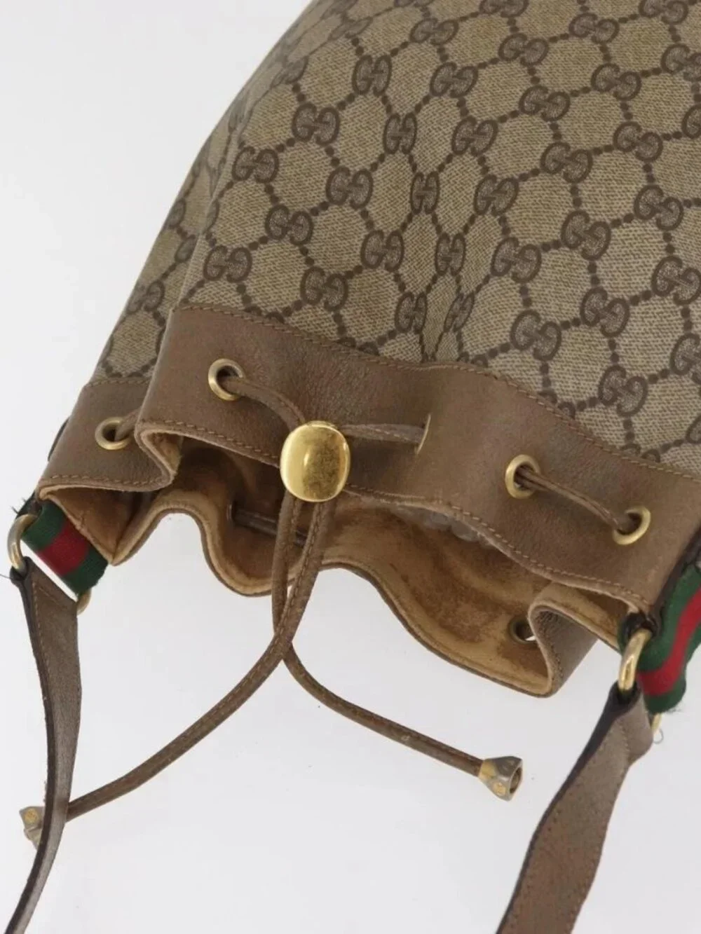 GUCCI GG Supreme Web Sherry Line Bag PVC Beige Gold 41 02 034 Auth 181983 - Picture 6 of 15